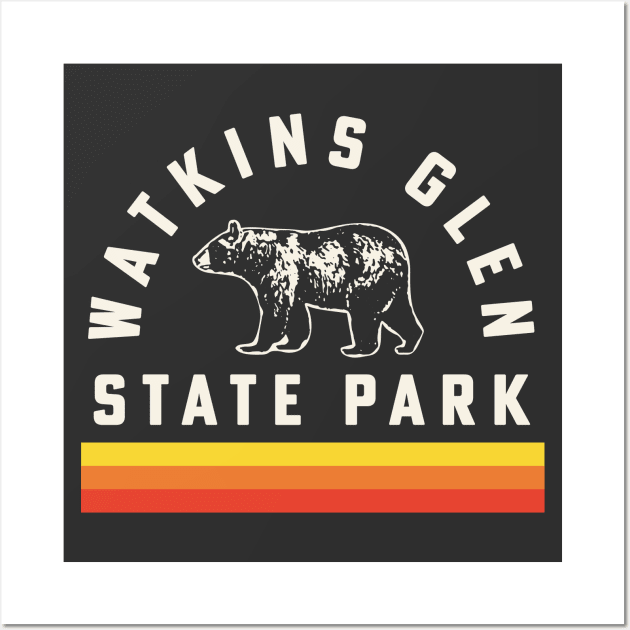 Watkins Glen State Park Souvenir Bear Retro Vintage Stripes Wall Art by PodDesignShop